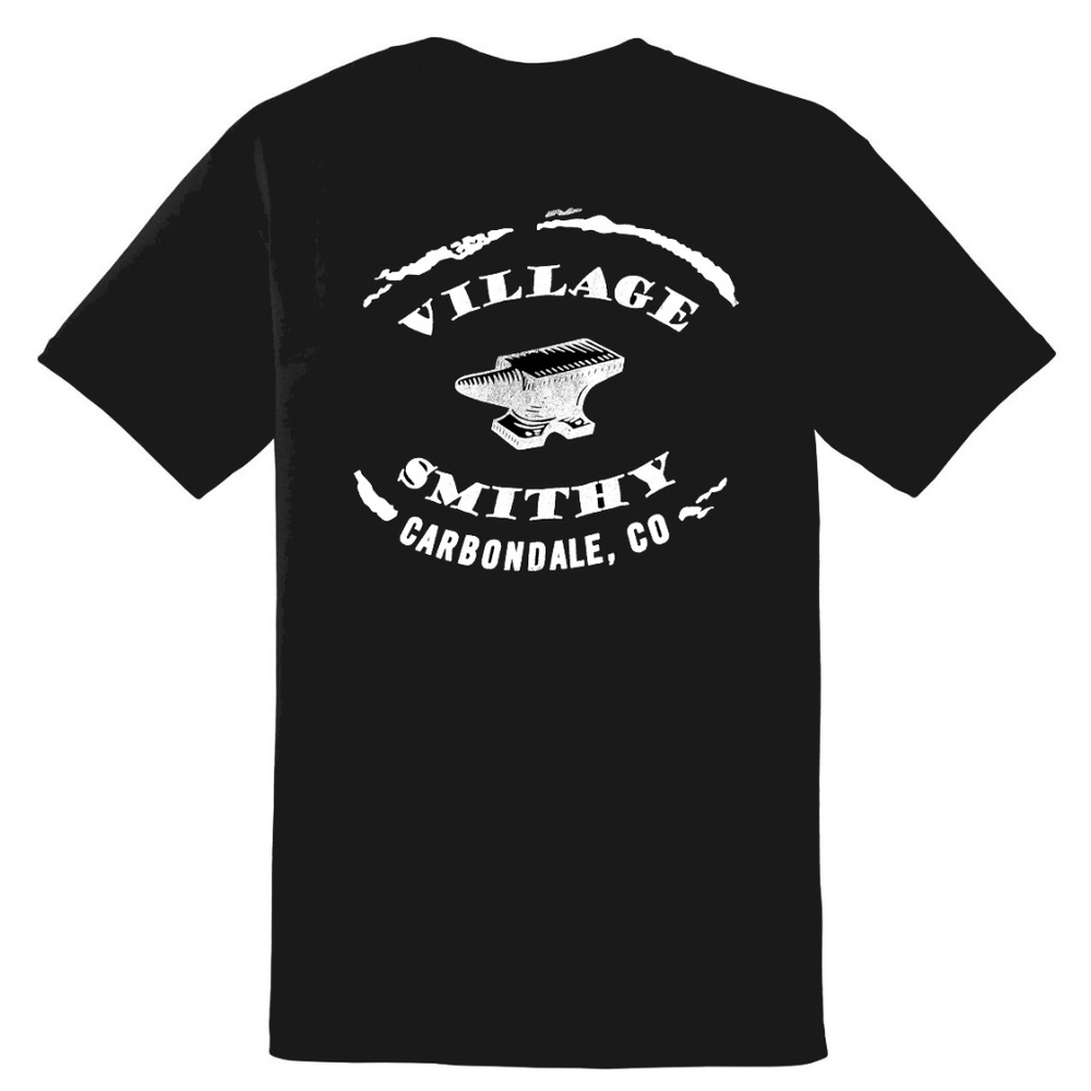 Black “VILLAGE SMITHY” Short Sleeve Tee with Graphic Design
